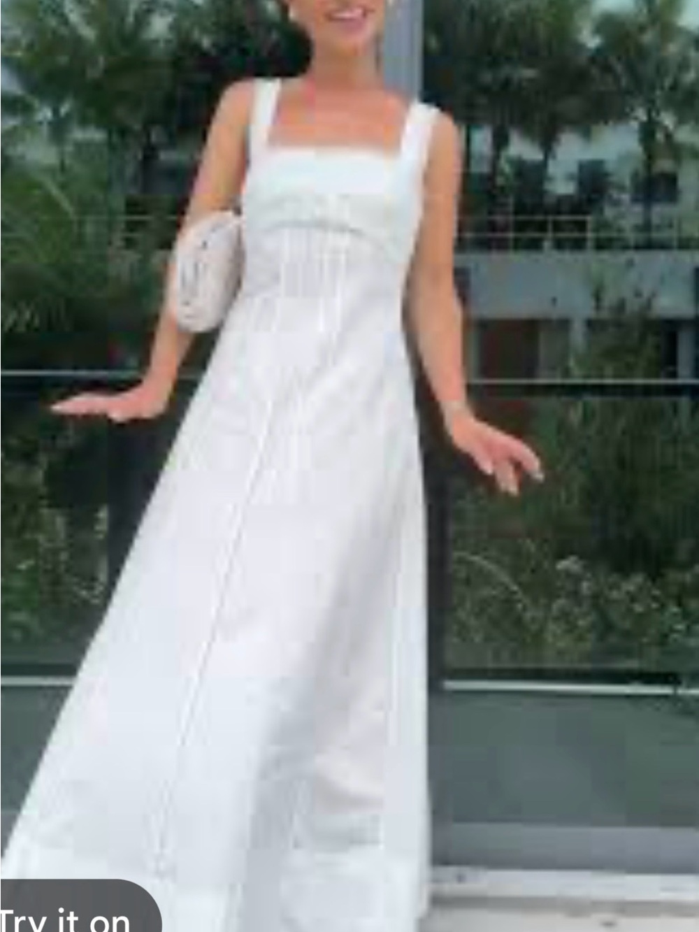 Zara White Square-Neck Maxi Dress with Wide Straps